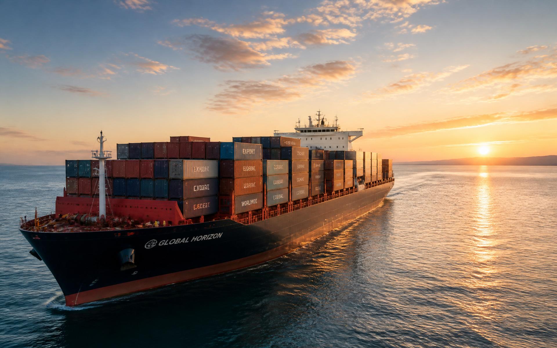 Container ship at dawn